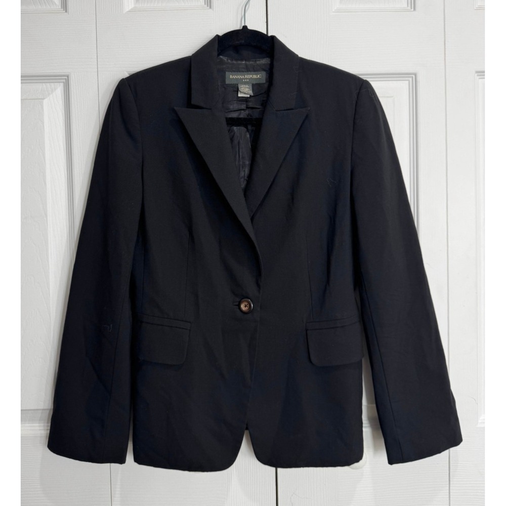 Banana Republic Blazer Jacket Women's 6 Black Notch-Lapel Single Breasted Casual